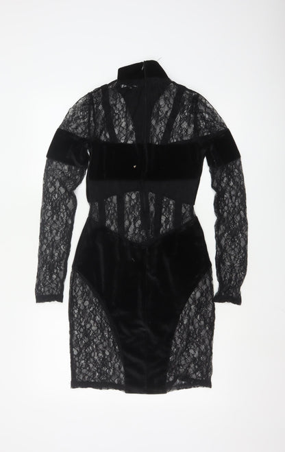 Simmi London Women's Black Lace Velvet Bodycon Dress Size 6