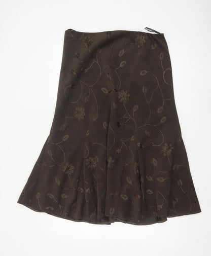 Bm Women Brown Floral Embroidered A-Line Midi Skirt Size 16