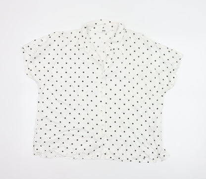 Uniqlo Women White Polka Dot Button-Up Shirt M Viscose