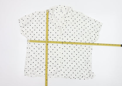 Uniqlo Women White Polka Dot Button-Up Shirt M Viscose