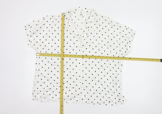 Uniqlo Women White Polka Dot Button-Up Shirt M Viscose