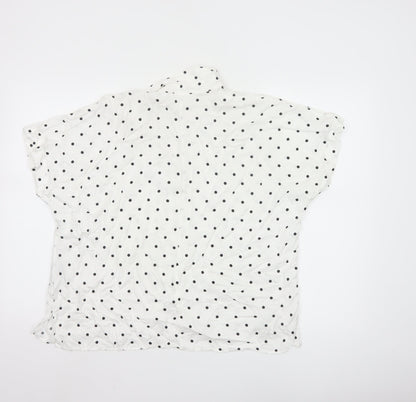 Uniqlo Women White Polka Dot Button-Up Shirt M Viscose