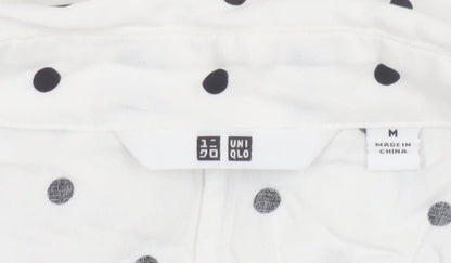 Uniqlo Women White Polka Dot Button-Up Shirt M Viscose