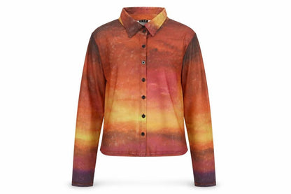 Motel Rocks Womens Multicoloured Mesh Collared Cropped Button-Up Shirt L