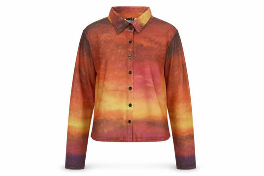 Motel Rocks Womens Multicoloured Mesh Collared Cropped Button-Up Shirt L