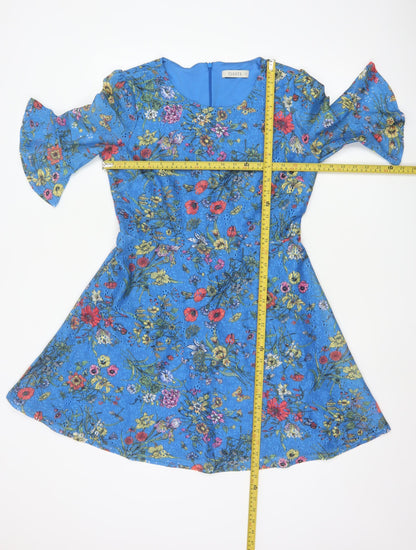 Oasis Women Blue Floral A-Line Short Dress Size 12