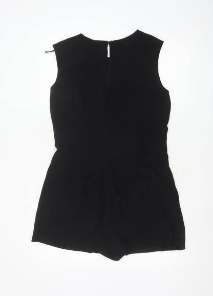 Zara Women Black Sleeveless Round Neck Playsuit Size 12