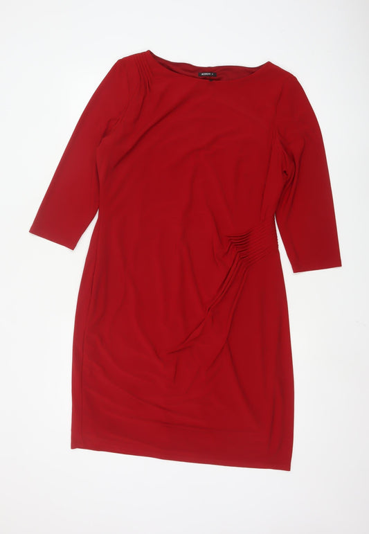 Roman Women Red Knee Length Sheath Dress Size 16 3/4 Sleeve Stretch
