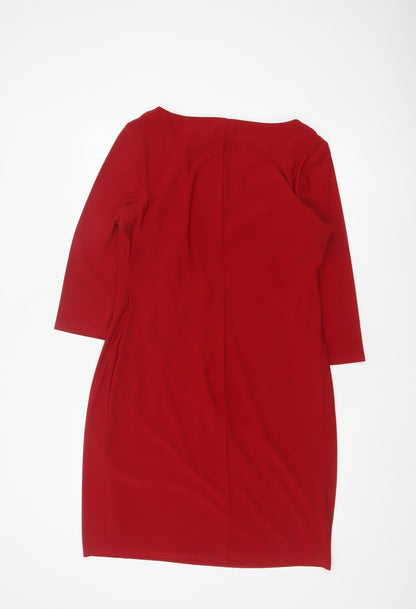 Roman Women Red Knee Length Sheath Dress Size 16 3/4 Sleeve Stretch