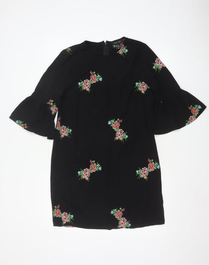 New Look Women Black Floral Embroidered Shift Dress Size 8