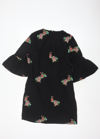 New Look Women Black Floral Embroidered Shift Dress Size 8