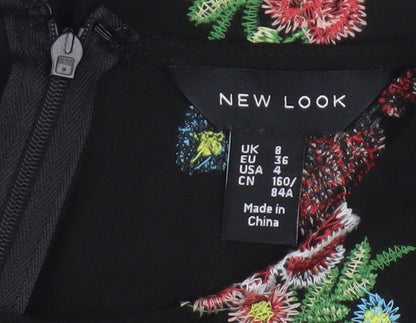 New Look Women Black Floral Embroidered Shift Dress Size 8