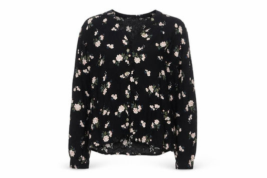 Hollister Women Black Floral Viscose Long Sleeve Tunic Blouse M