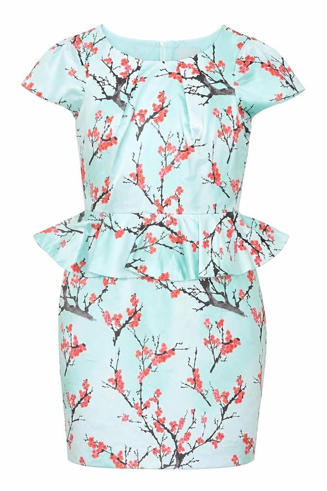 Whistle & Wolf Women’s Blue Floral Peplum Bodycon Dress Size 12