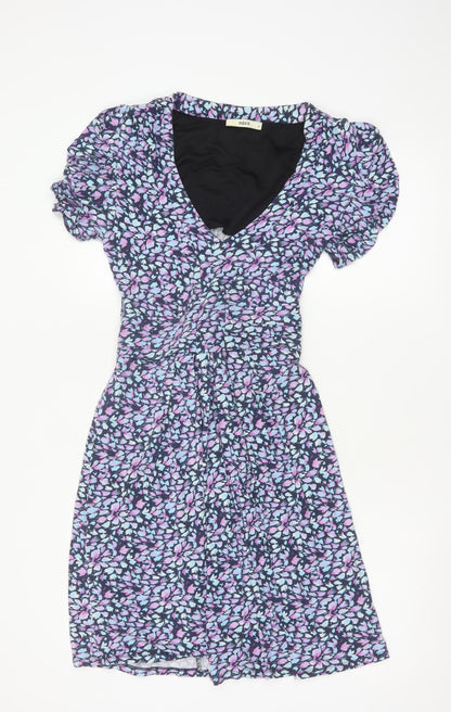 Oasis Women’s Blue Floral Wrap Dress Short Sleeve Size M