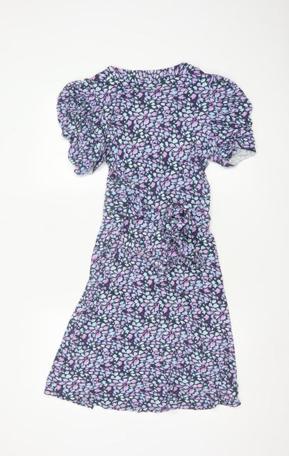 Oasis Women’s Blue Floral Wrap Dress Short Sleeve Size M