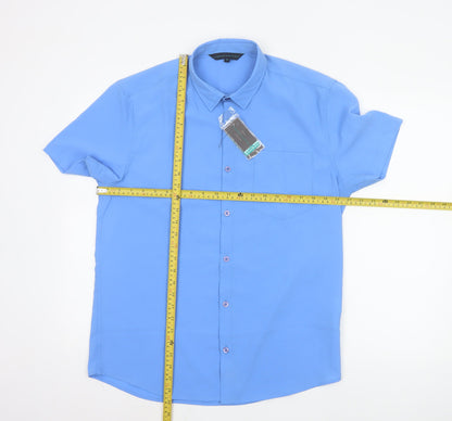 Charles Norton Mens Blue Short Sleeve Button-Up Shirt Medium