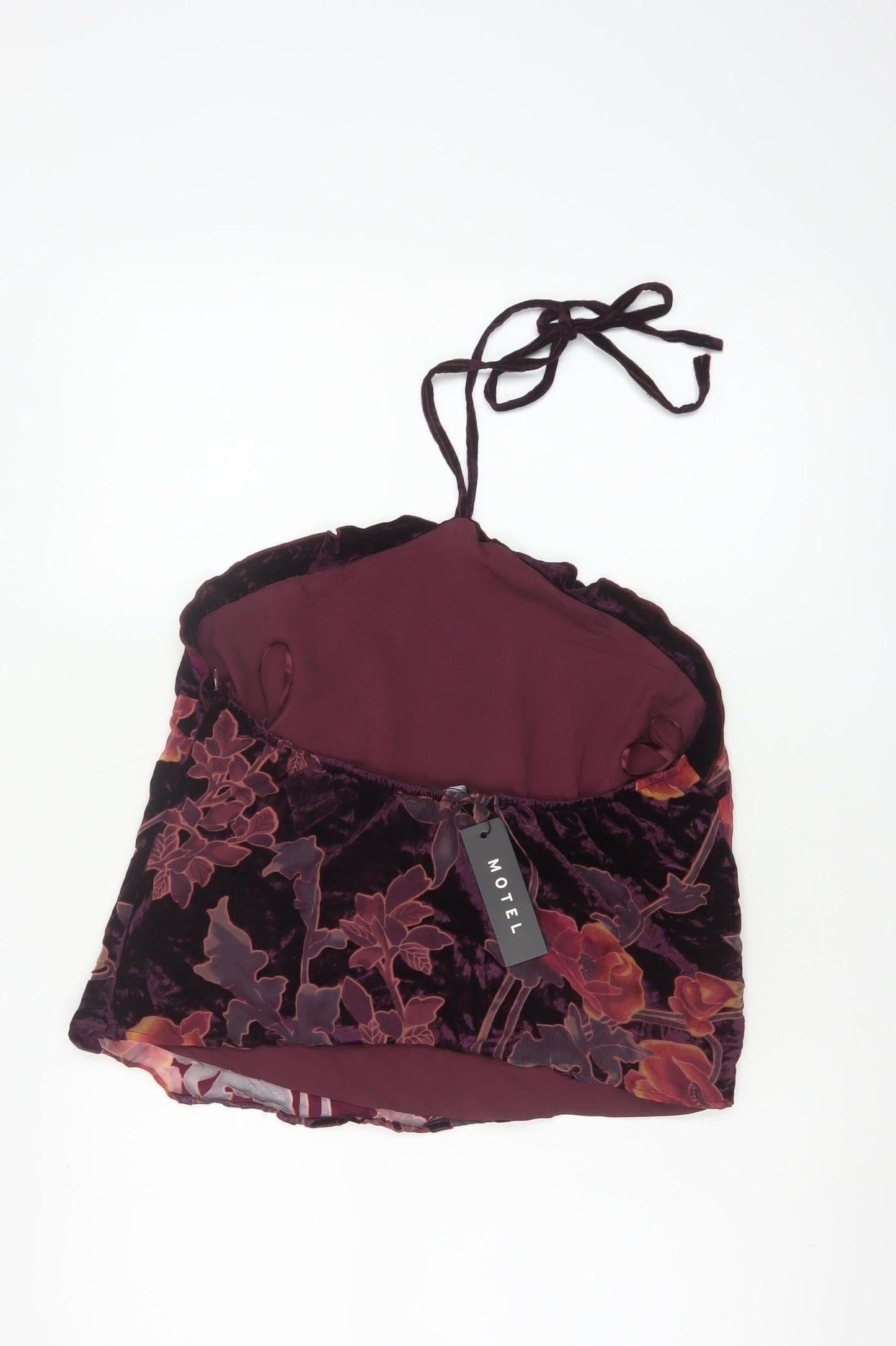Motel Women’s Purple Floral Velvet Halter Camisole Tank Top L