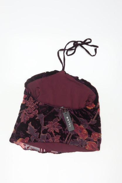 Motel Women’s Purple Floral Velvet Halter Camisole Tank Top L
