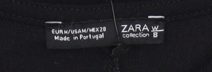 Zara Women Black Embroidered Shift Dress Size 10 Short Sleeve