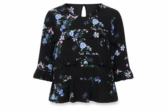 Lipsy Womens Black Floral Ruffle Tunic Blouse UK 16