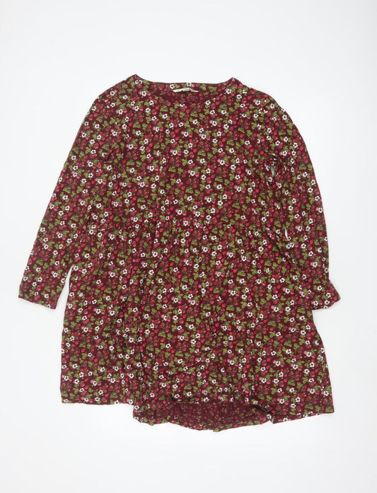 Seasalt Cornwall Women Red Floral Organic Cotton Petite A-Line Dress UK14