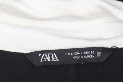 Zara Women Black White Collared Long Sleeve Shirt Dress Size 14