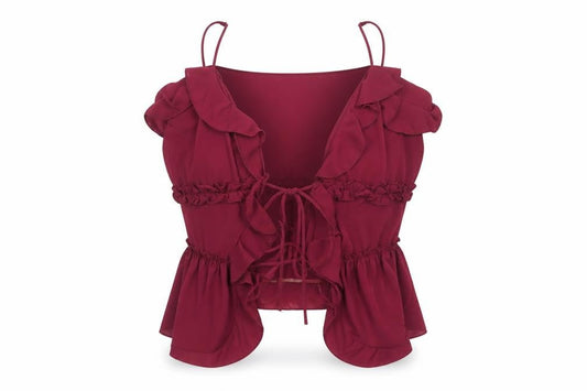 Stradivarius Womens Red Ruffle Camisole Tie Blouse Size 8