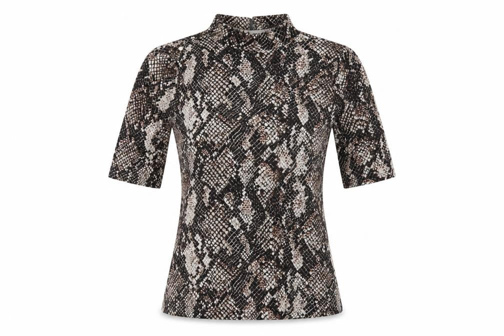 Karen Millen Womens Brown Animal Print Mock Neck Top Size 10