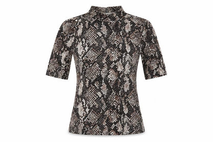 Karen Millen Womens Brown Animal Print Mock Neck Top Size 10