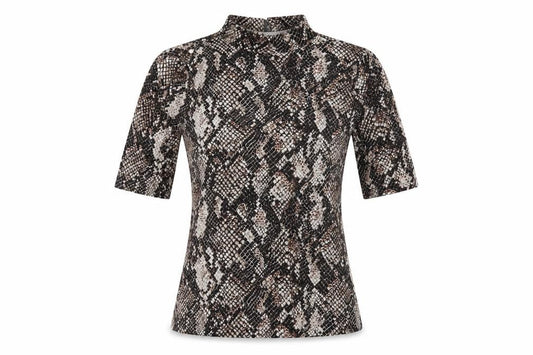 Karen Millen Womens Brown Animal Print Mock Neck Top Size 10