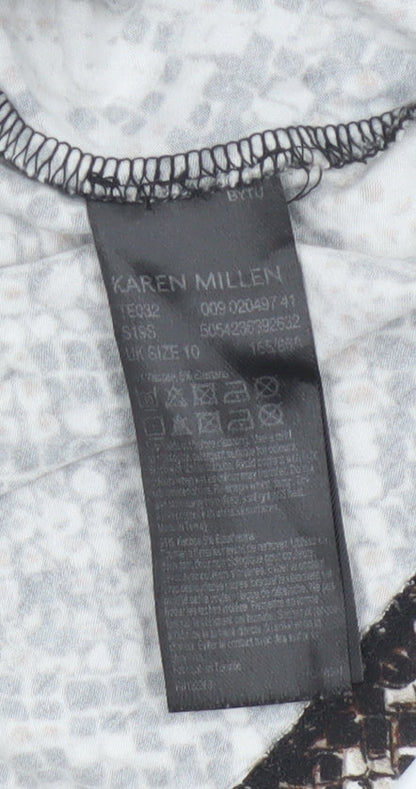 Karen Millen Womens Brown Animal Print Mock Neck Top Size 10