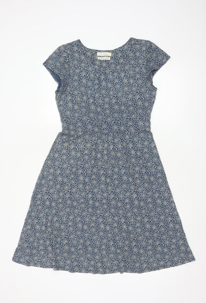 Seasalt Cornwall Womens Blue Floral A-Line Dress Size 8 Short Sleeve