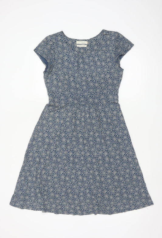 Seasalt Cornwall Womens Blue Floral A-Line Dress Size 8 Short Sleeve