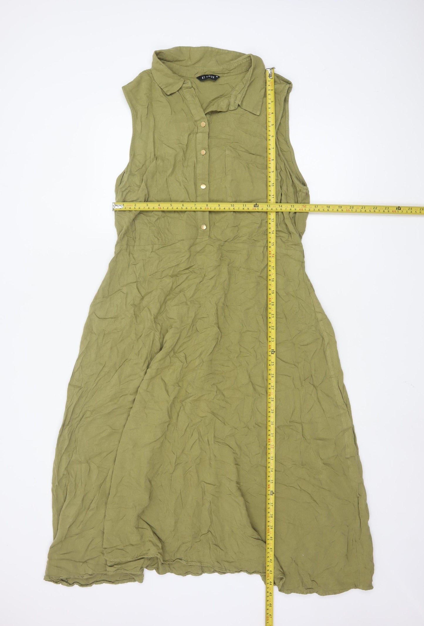 ET VOUS Women Green Size 18 Collared Sleeveless Shirt Dress