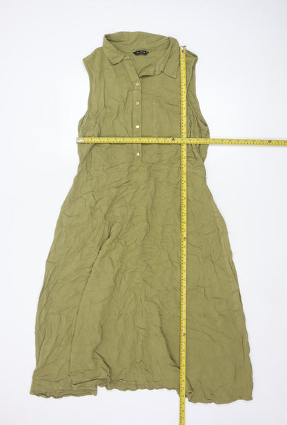 ET VOUS Women Green Size 18 Collared Sleeveless Shirt Dress