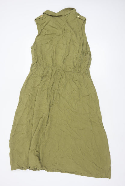 ET VOUS Women Green Size 18 Collared Sleeveless Shirt Dress