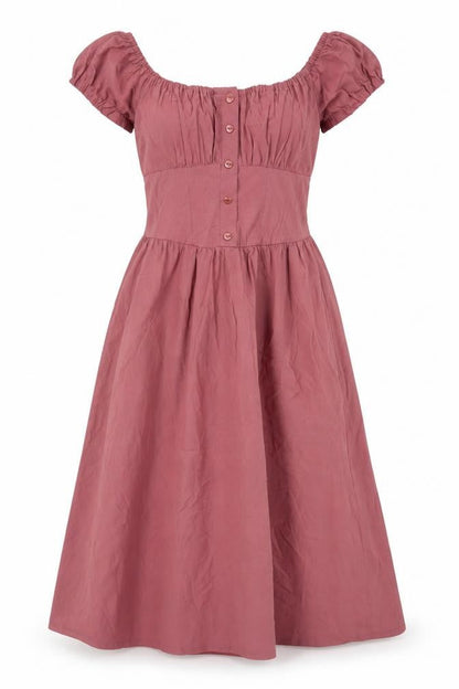 Boohoo Women Pink Midi A-Line Puff Sleeve Dress UK 10