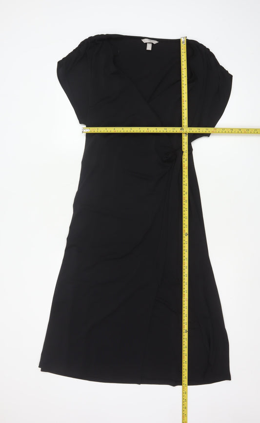H&M Women’s Black Wrap Dress Size 12 Short Sleeve Knee Length