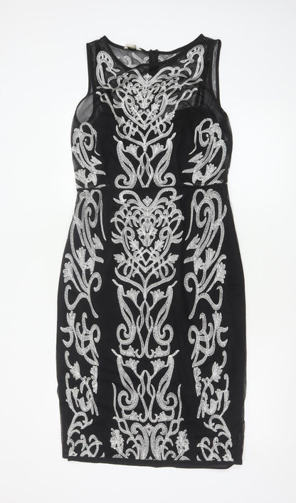 Monsoon Womens Black Beaded Bodycon Dress Size 12 Party Cocktail