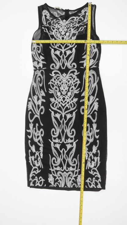 Monsoon Womens Black Beaded Bodycon Dress Size 12 Party Cocktail