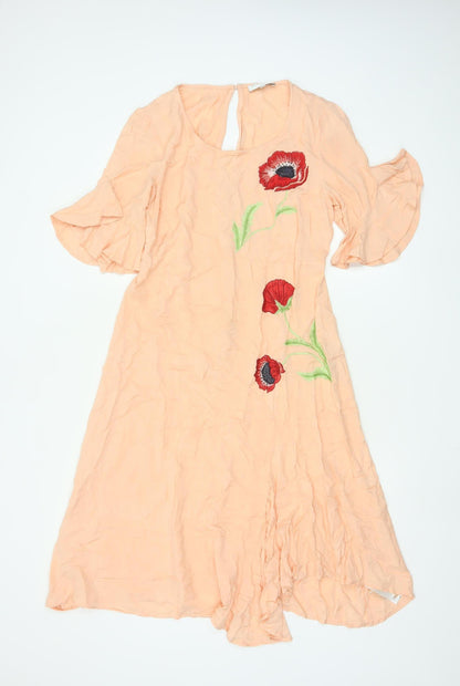 RJR John Rocha Women Beige Floral Embroidered A-Line Dress Size 10