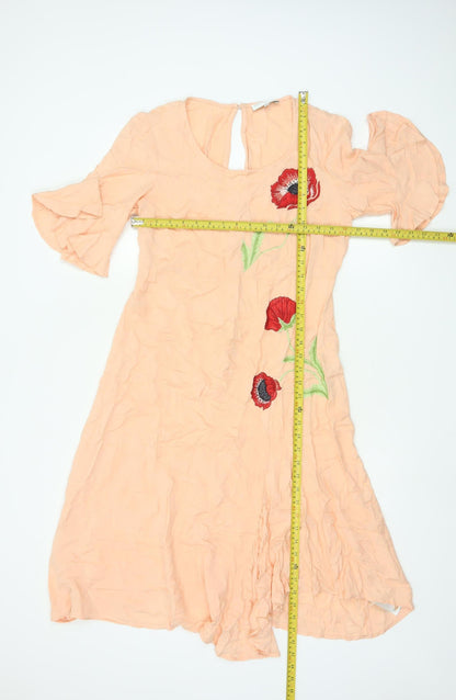 RJR John Rocha Women Beige Floral Embroidered A-Line Dress Size 10