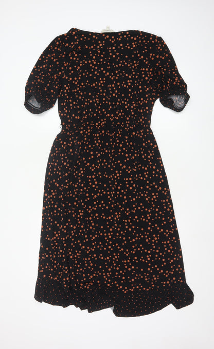 Oasis Women's Black Polka Dot Midi Wrap Dress Size 12