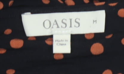Oasis Women's Black Polka Dot Midi Wrap Dress Size 12