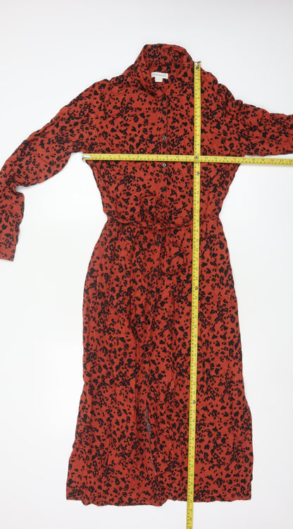 Monsoon Women Red Animal Print Shirt Dress Size 10 Midi Long Sleeve