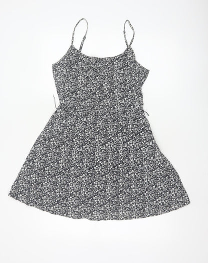 Jack Wills Women’s Black Floral A-Line Cotton Summer Dress UK 10