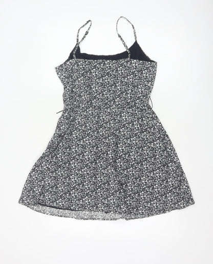 Jack Wills Women’s Black Floral A-Line Cotton Summer Dress UK 10