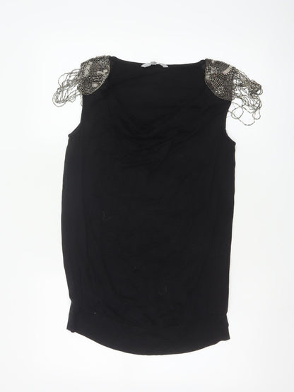 Red Herring Women's Black Beaded Sleeveless Blouse Size 12