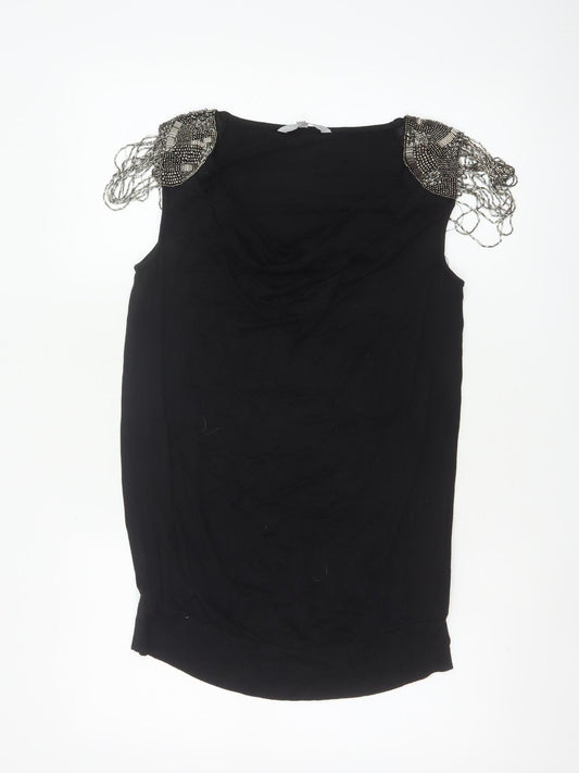Red Herring Women's Black Beaded Sleeveless Blouse Size 12
